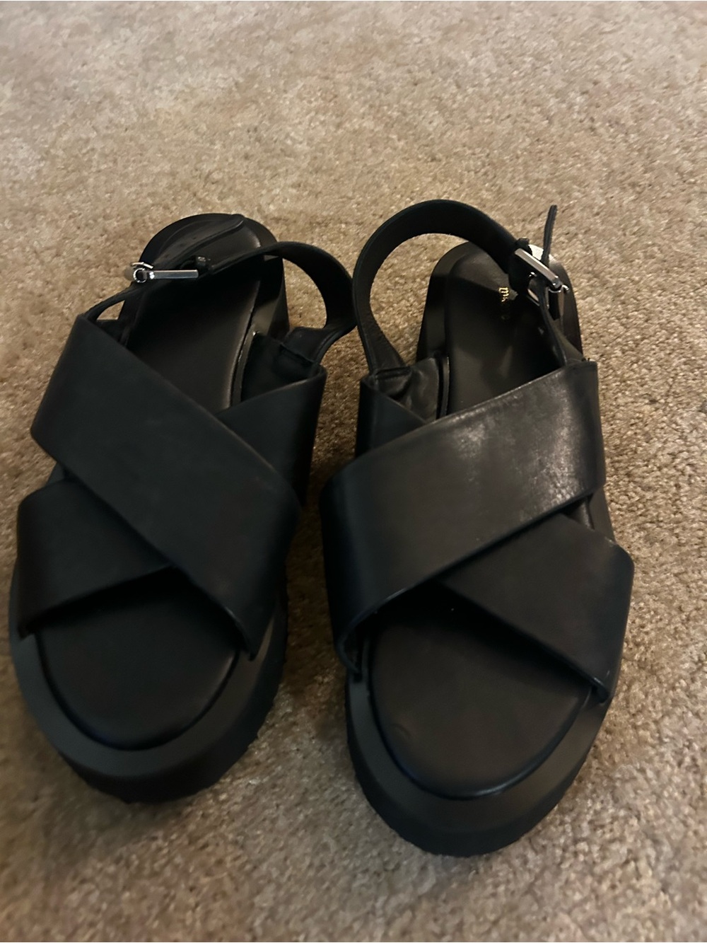 Women’s Black Cross-Strap Platform Sandals Anthropologie Maeve